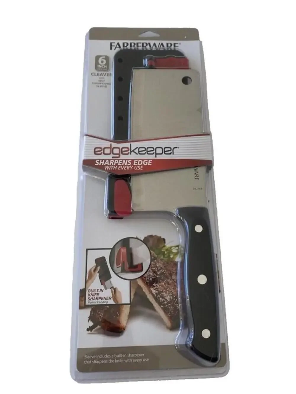 Farberware EDGEKEEPER 6-Inch Cleaver Knife Self-Sharpening Sleeve Kitchen Cutler